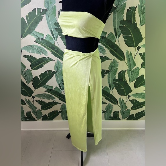 Superdown Karolyna Maxi Skirt Set Neon Citron Size M - Picture 5 of 10